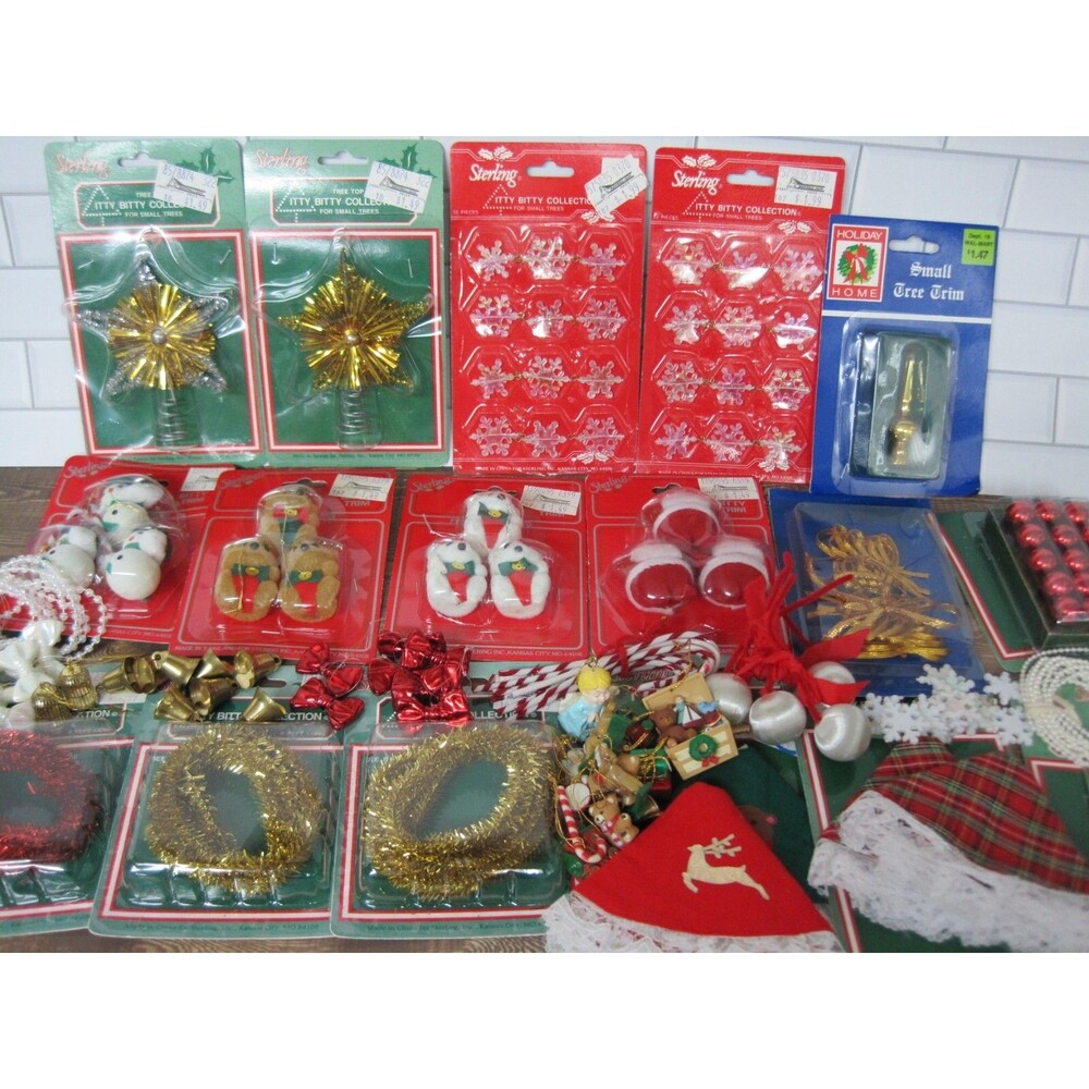 Huge Lot Sterling Itty Bitty Ornaments Tree Toppers Garland Mini Christmas Tree